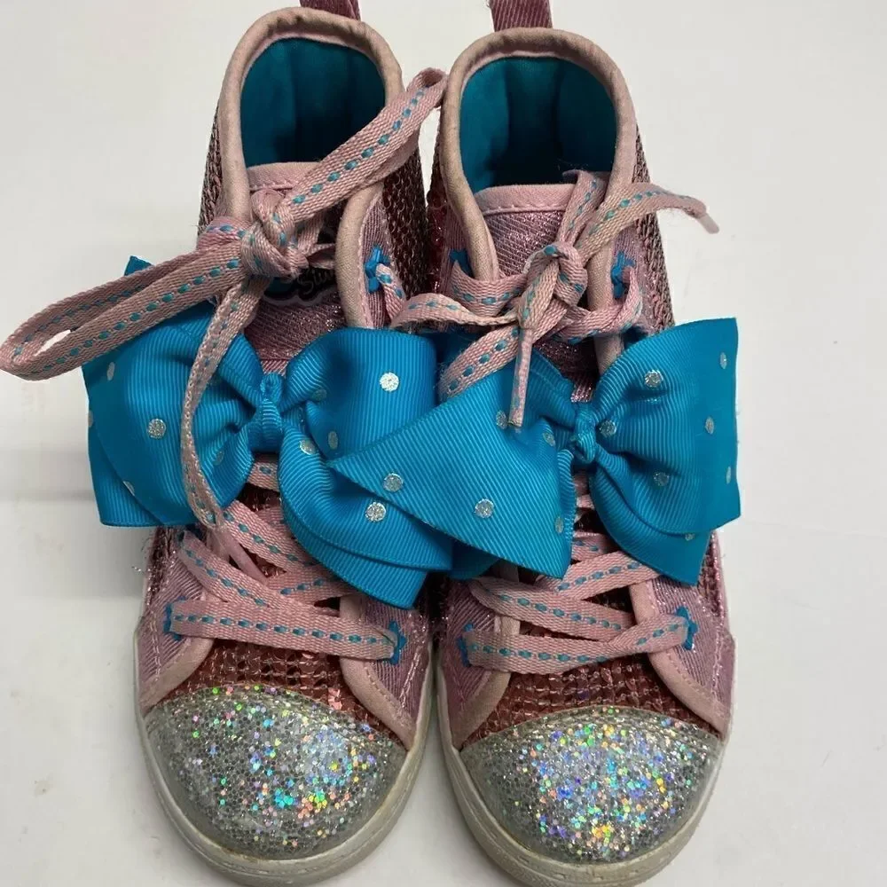 Girls JoJo Siwa pink high top sequin sparkly blue bow sneakers